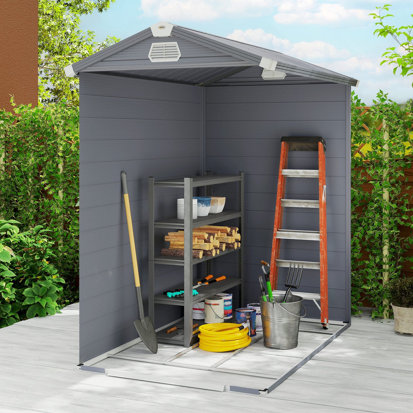 4.4ft x 6.2ft Aluminium Frame and Plastic Wall Shed, with Foundation