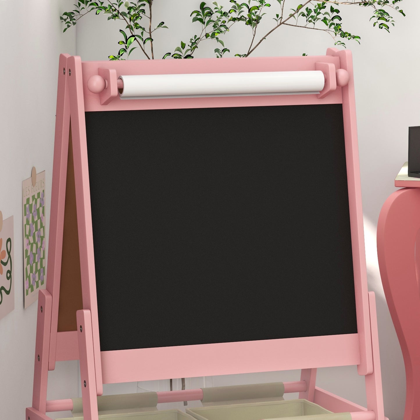 Three-In-One Kids Easel with Paper Roll, Art Easel, with Storage