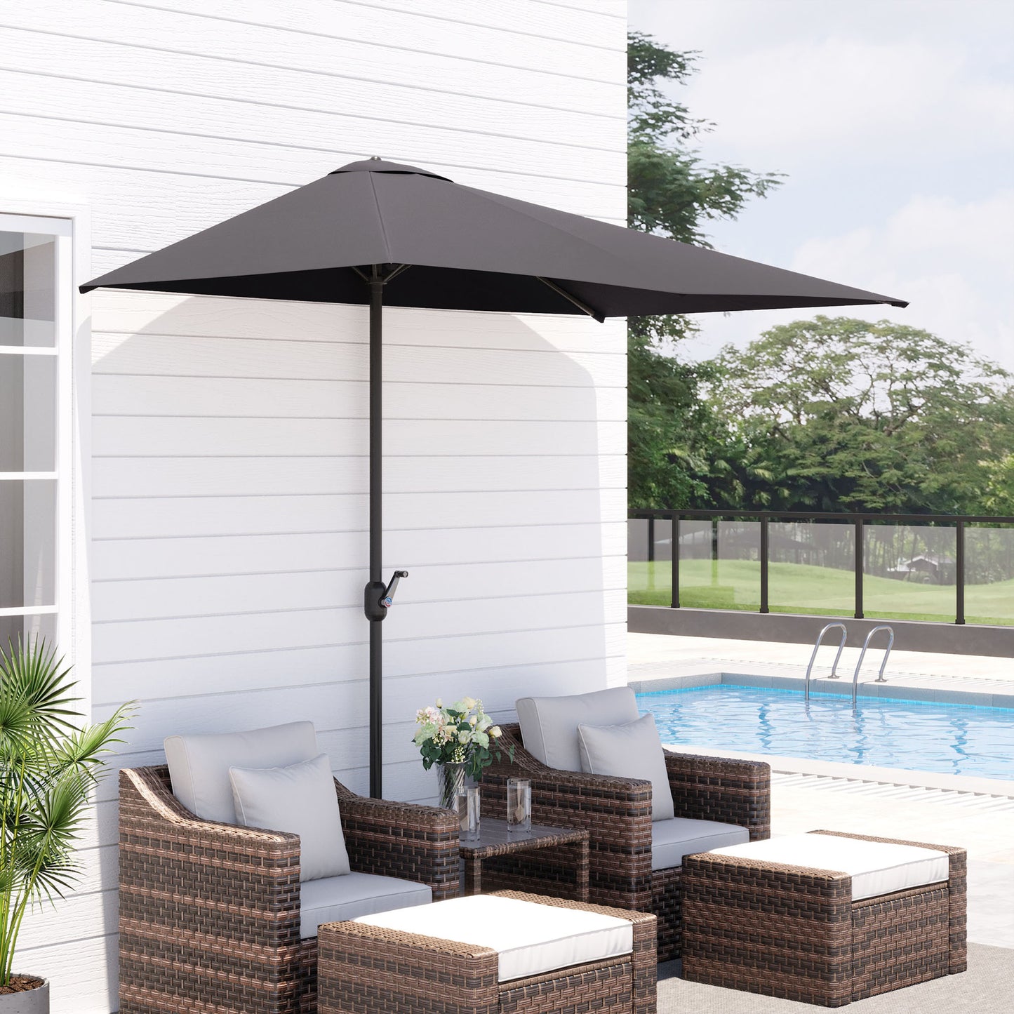 Balcony Half Parasol Semi Round Umbrella Patio Crank Handle (2.3 m (1)