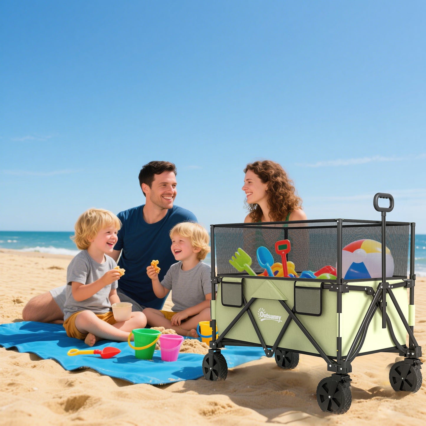 Folding Garden Trolley, 180L Wagon Cart with Extendable Side Walls