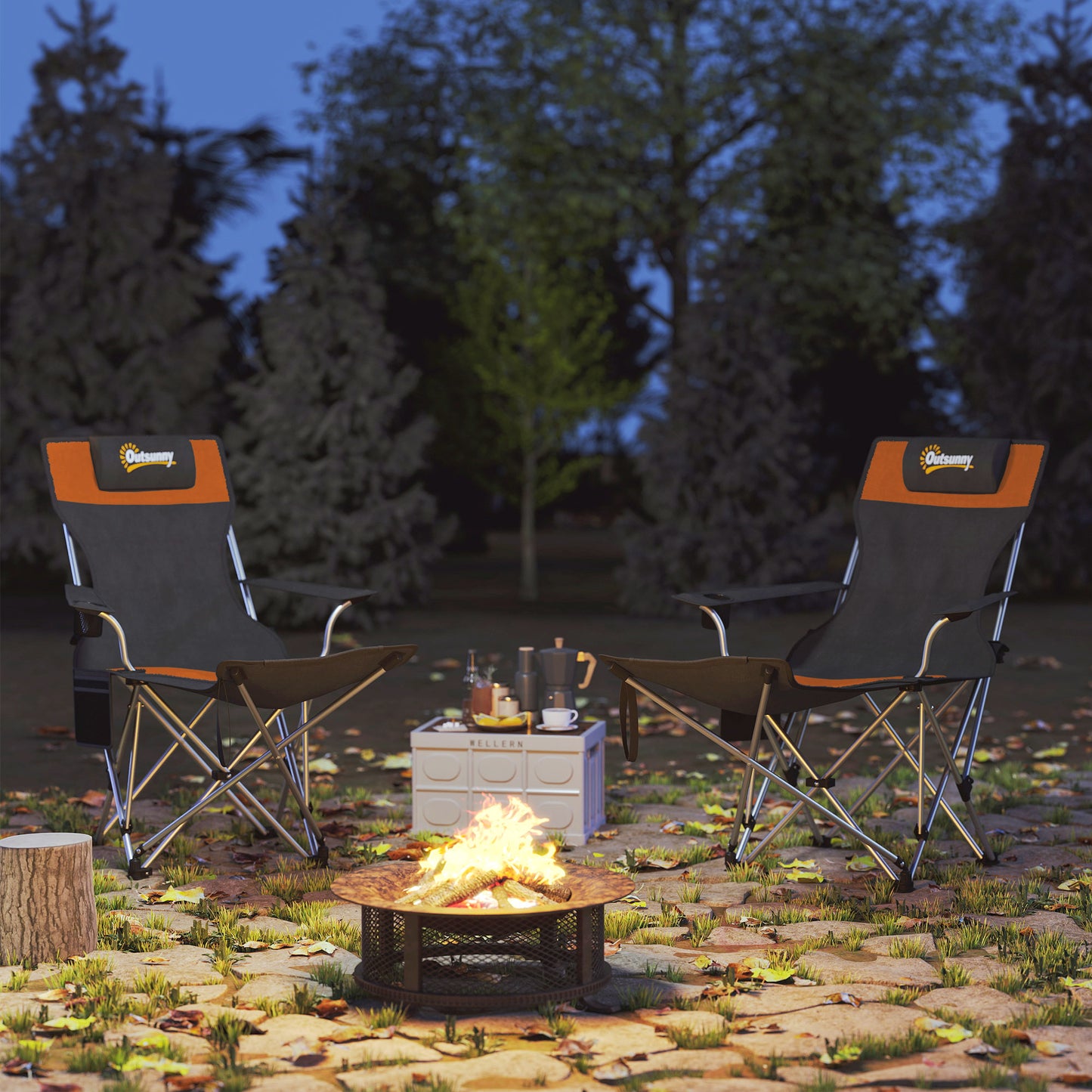 Set of 2 Reclining Folding Camping Chair w/ Detachable Footrest (1)