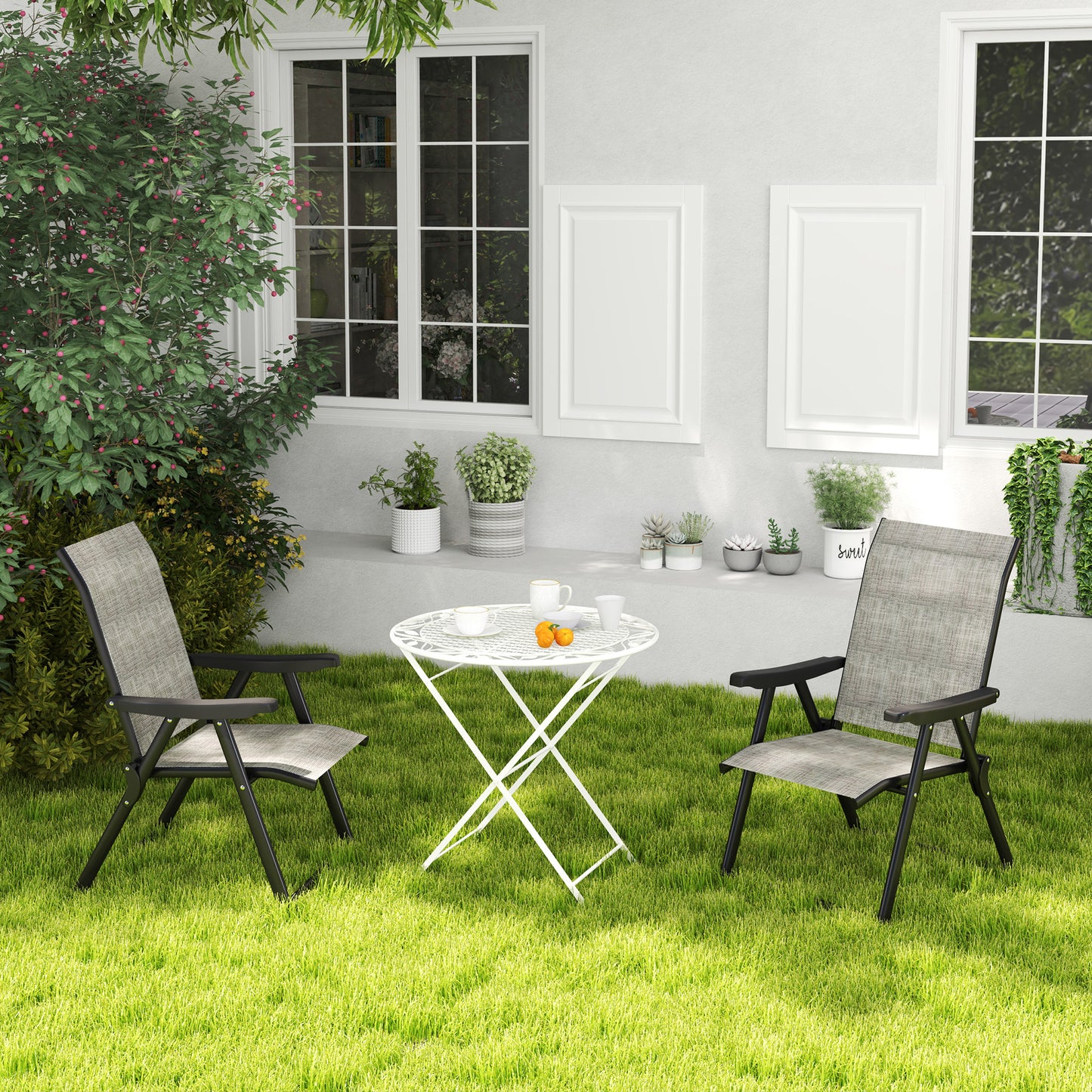 Set of Two Folding Outdoor Chairs - Black/Grey