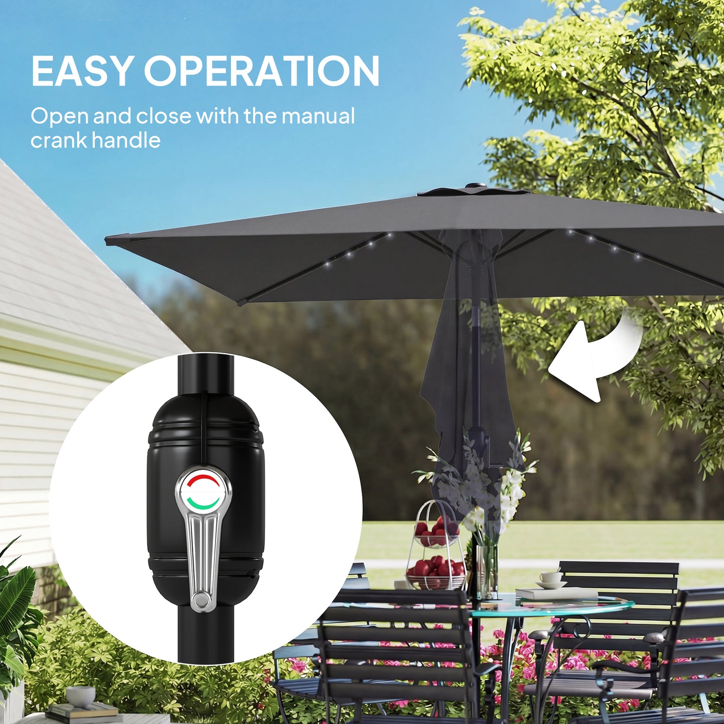 3 x 2 m Garden Parasol Umbrella with LED Solar Light, Parasol Cover