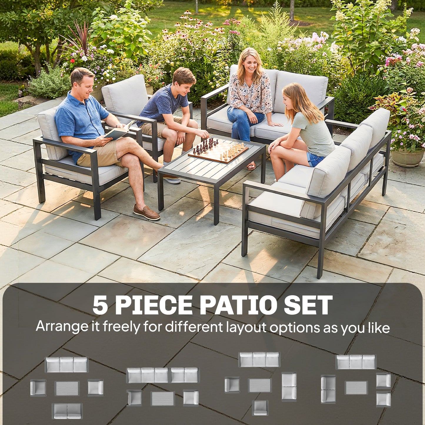 5 Pieces Aluminium Garden Furniture Set with Olefin Cushions