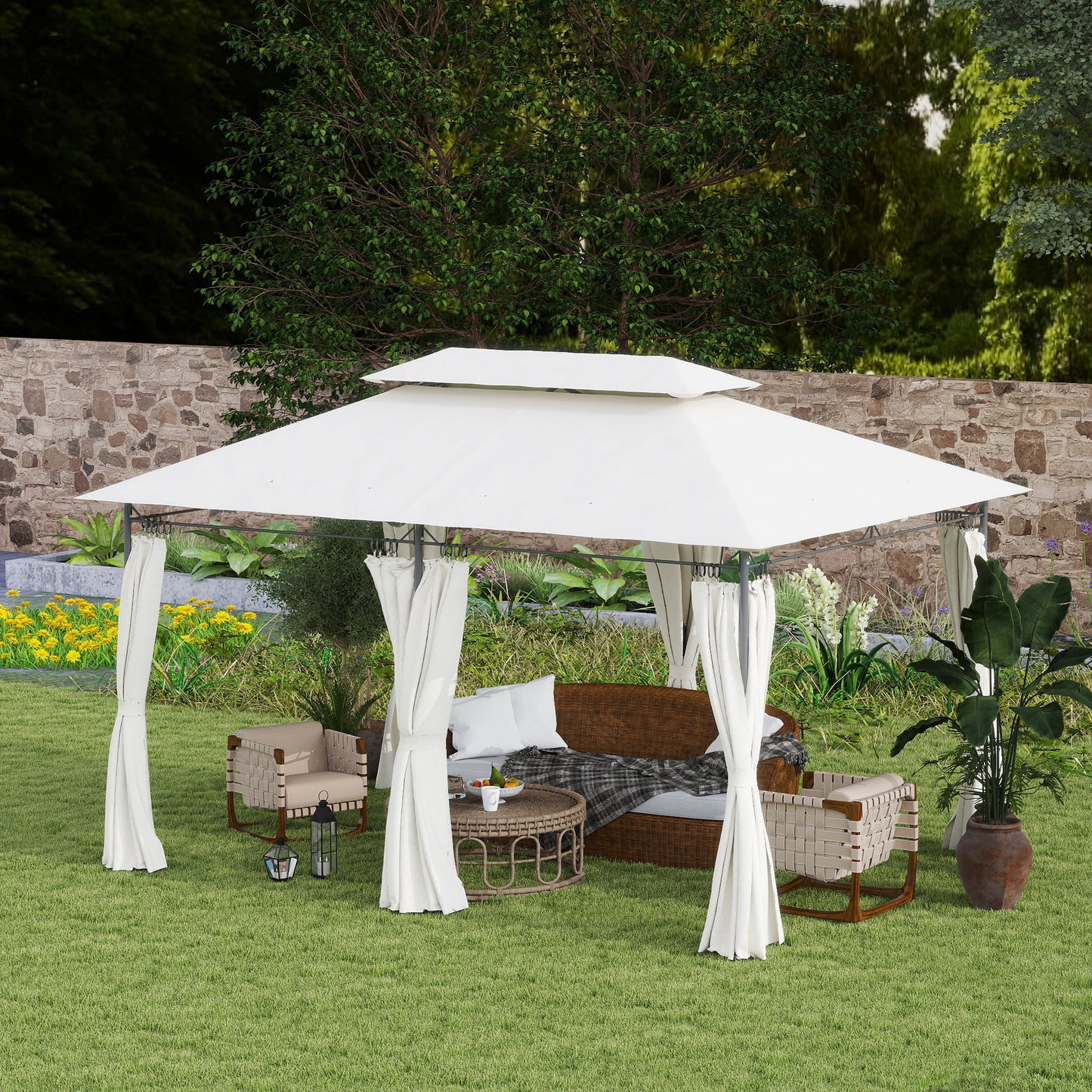 3 x 4m Metal Frame, Two-Tier Roof Gazebo