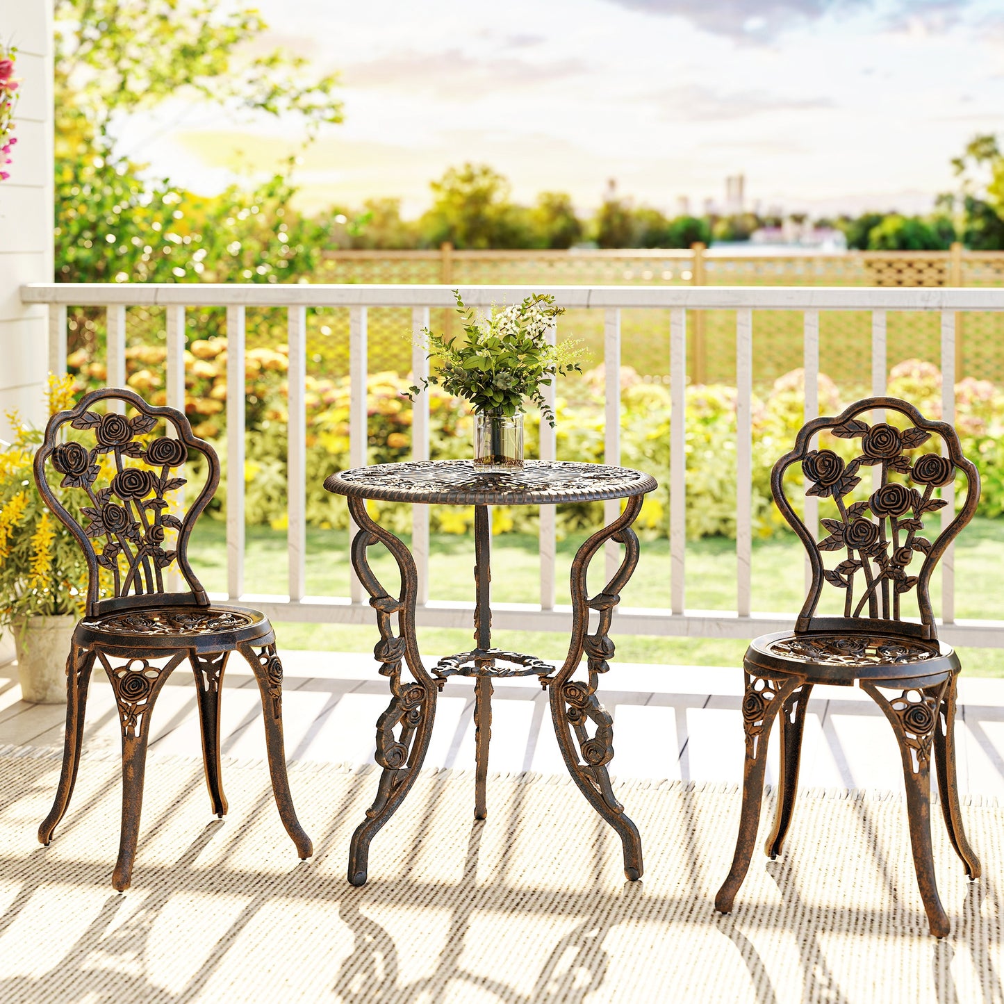 Outdoor Bistro Set Vintage Rose Design Patio Furniture Set