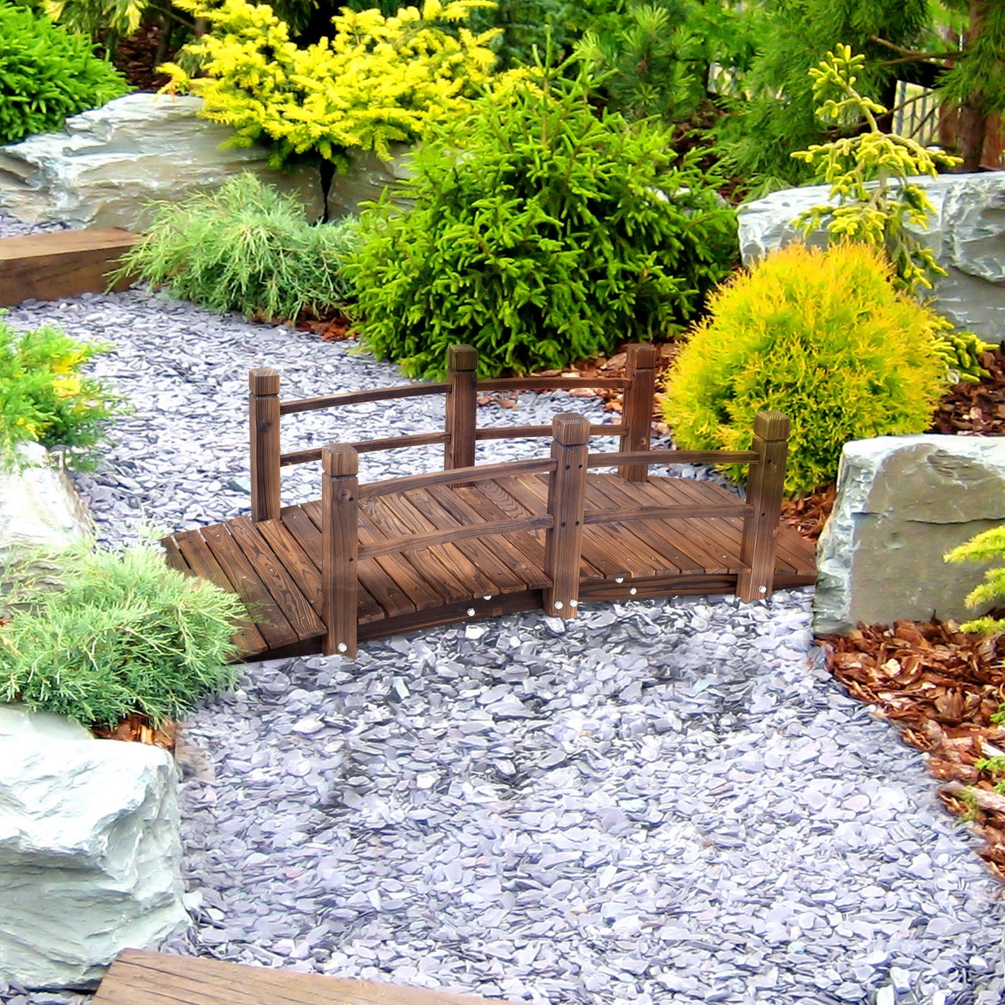 1.5M Wooden Garden Bridge Lawn Décor Stained Finish Arc Outdoor