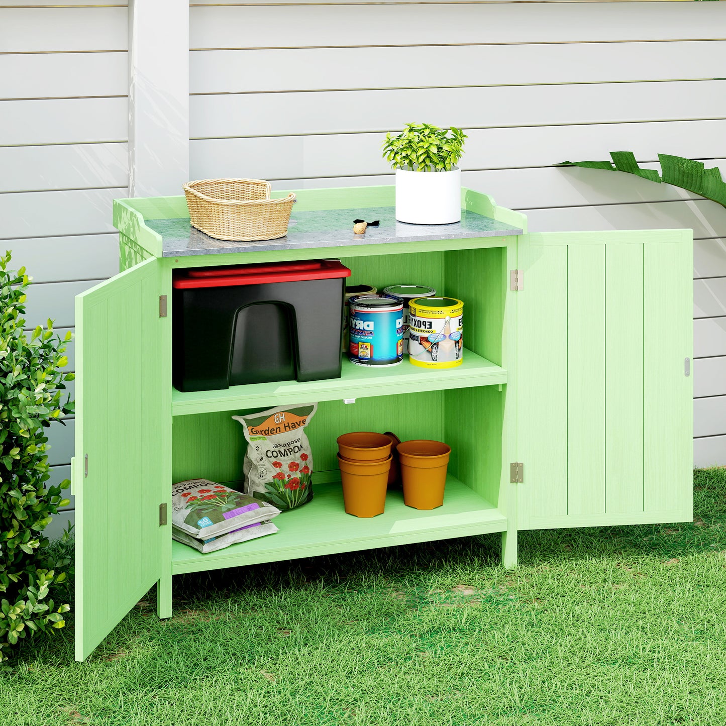 Wood Garden Storage Cabinet, Outdoor Tool Shed