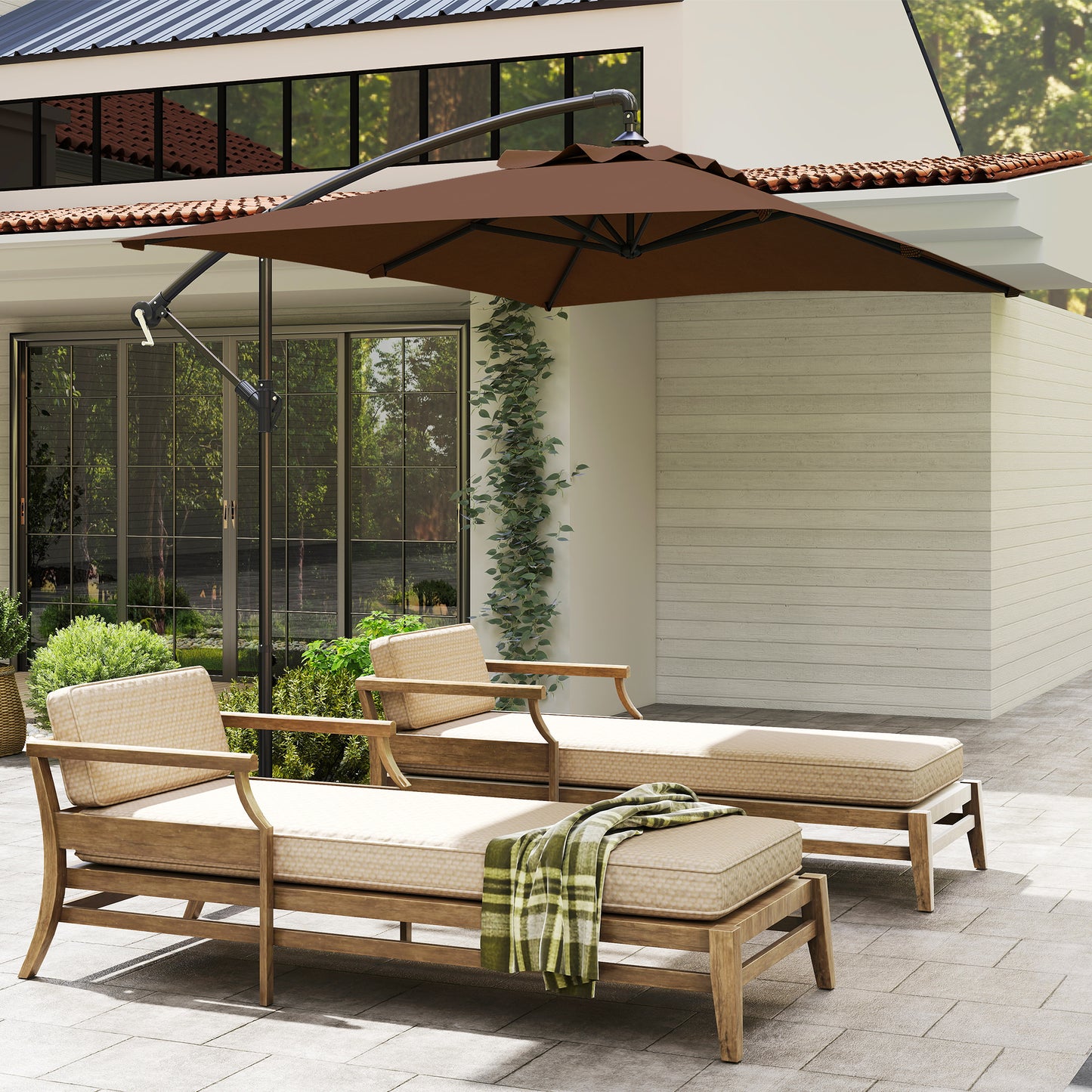 3m Square Canopy Cantilever Parasol, with Cross Base