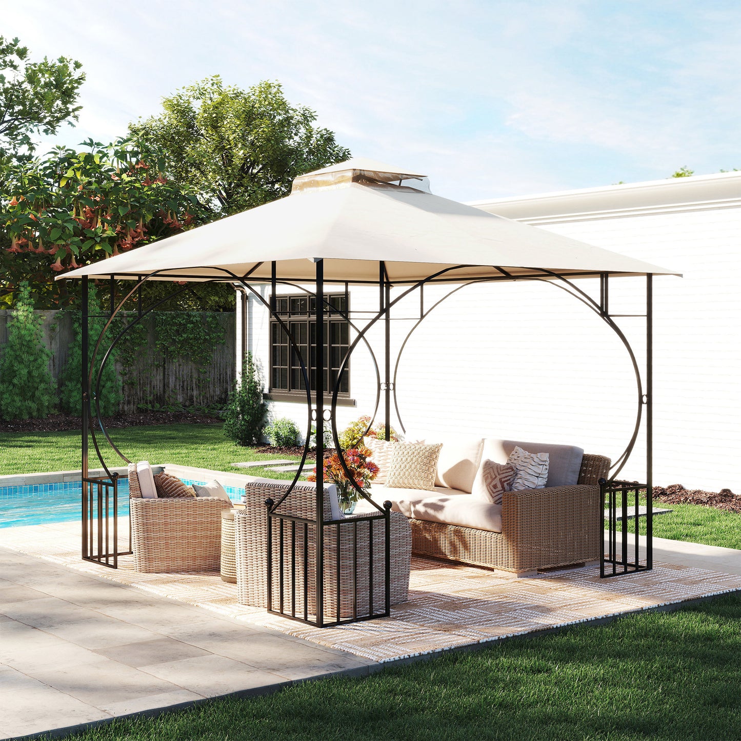 3x3(m) Replacement Gazebo Canopy, Double Tier Roof Top for Garden