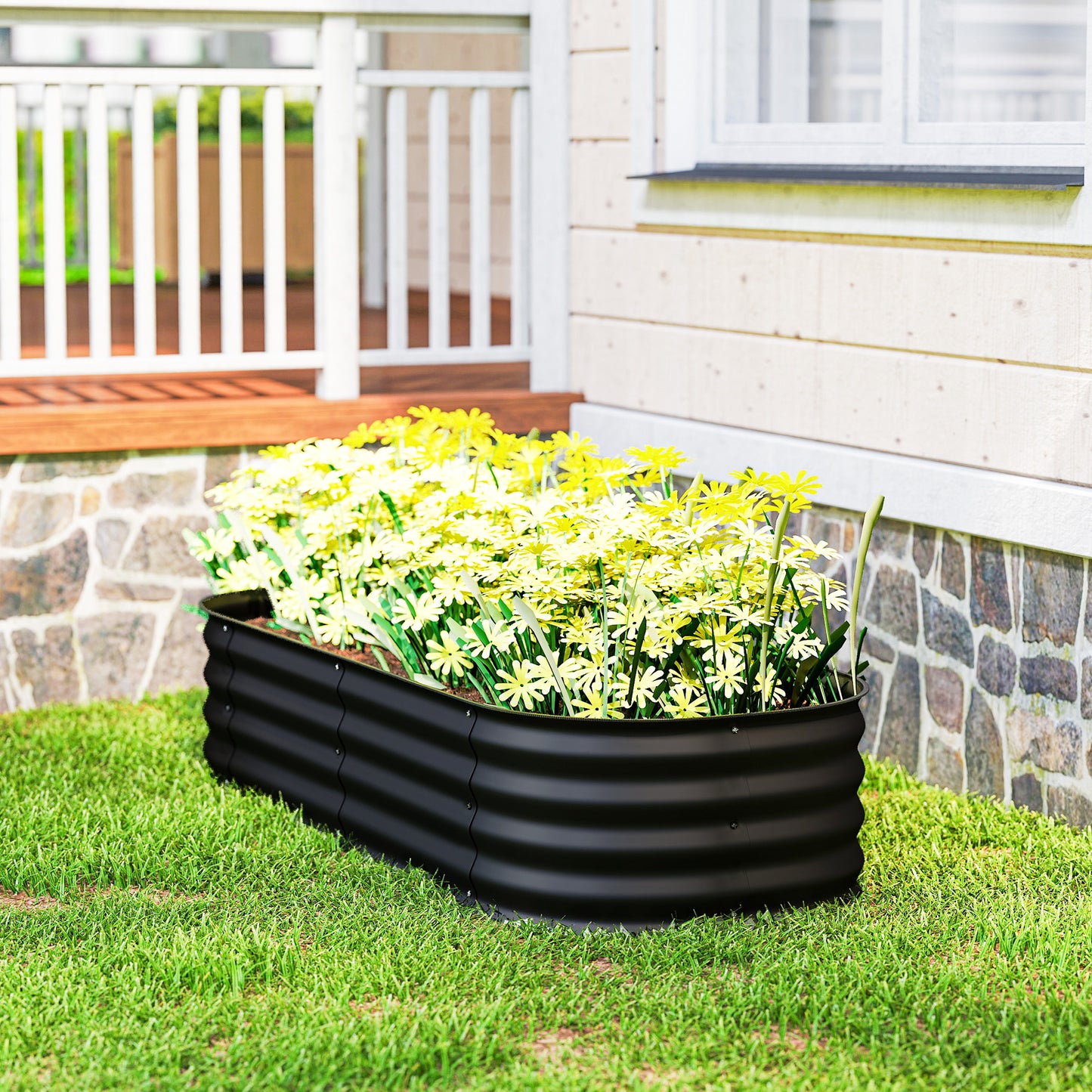 Galvanised Raised Garden Bed, Metal Planter Box with Safety Edging