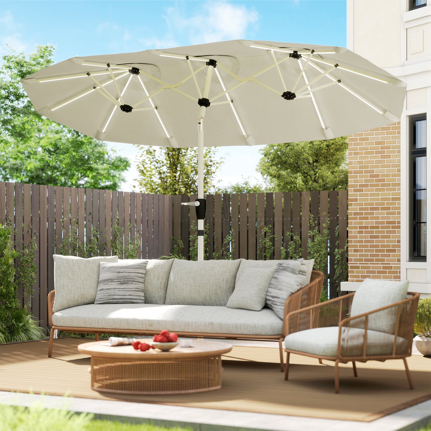 3 m Double-Sided Garden Parasol with LED Solar Lights
