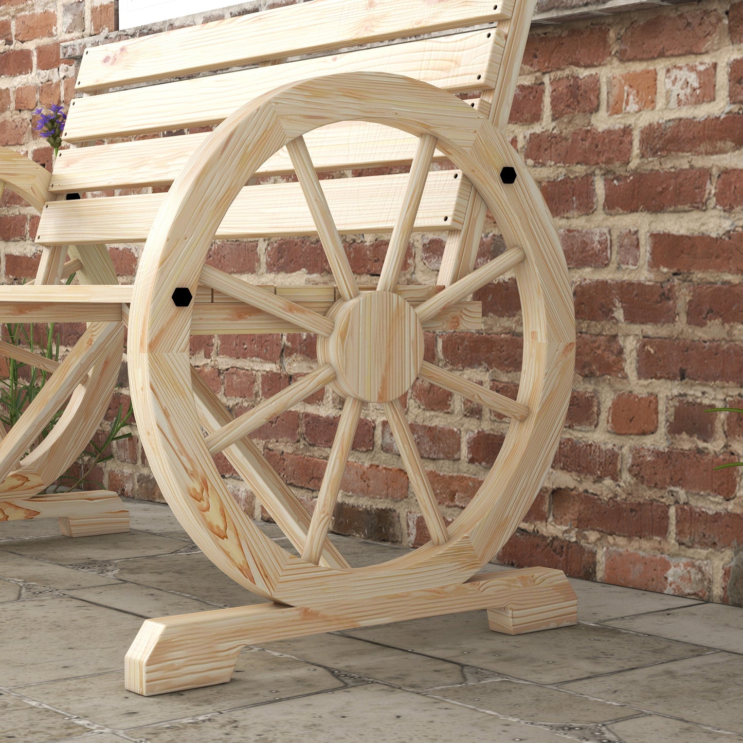 Wagon Wheel Chair Bench Armrest Rustic Loveseat Wood Outdoor Garden