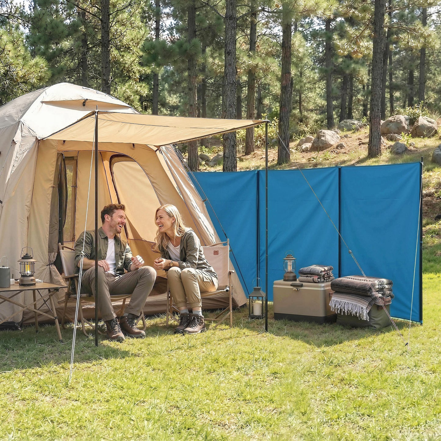 Camping Windbreak, Foldable Portable Wind Blocker w/ Carry Bag (2)