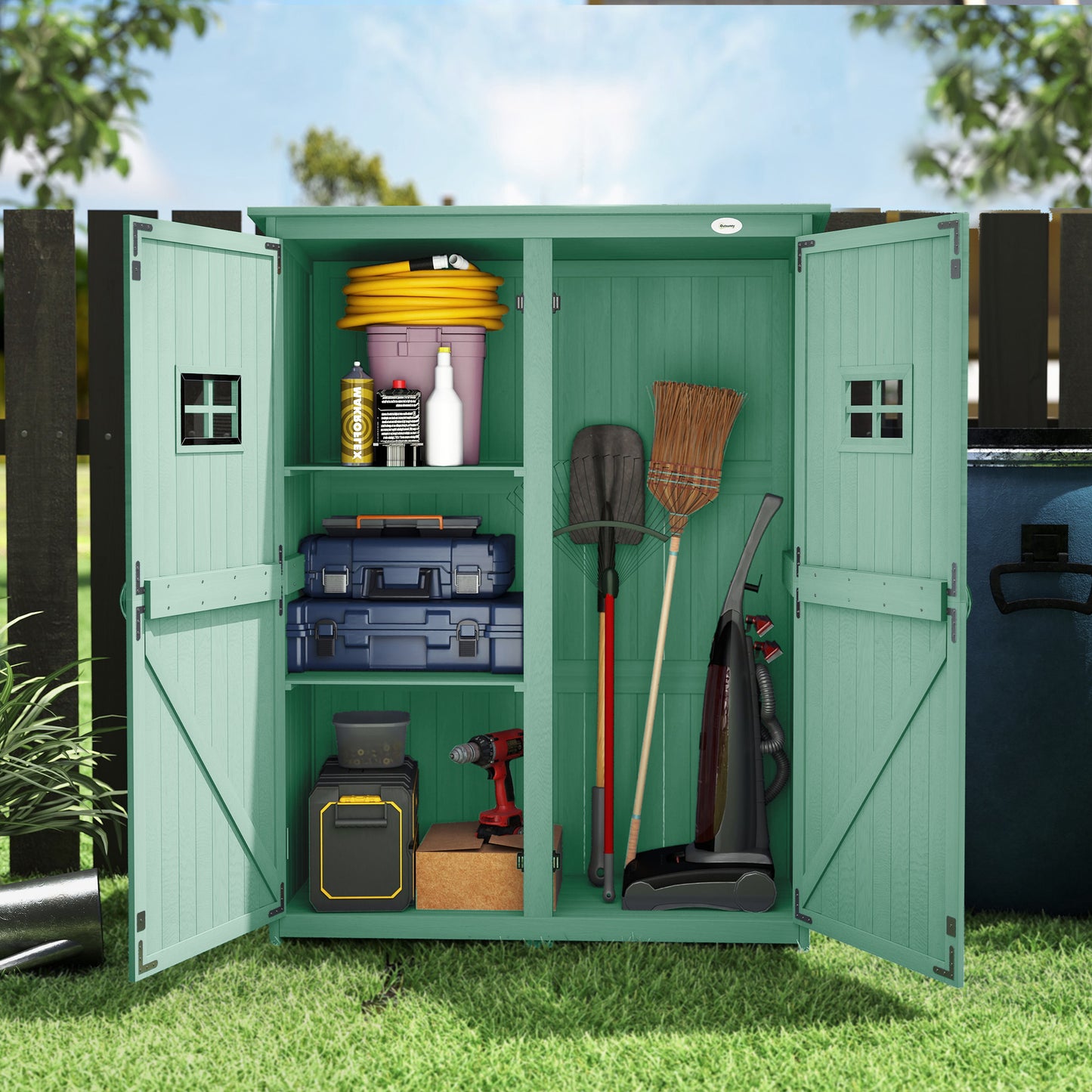 Wooden Garden Shed with Two Windows, Tool Storage Cabinet (1)