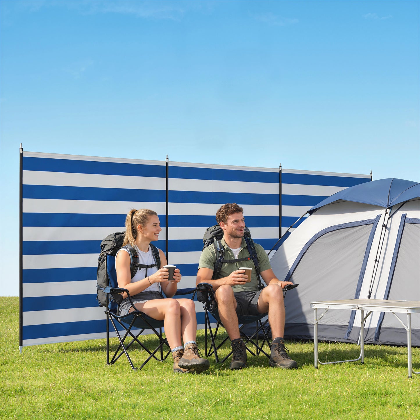 4 Pole Camping Windbreaks, Beach Wind Shield Shelter with Carry Bag (3)