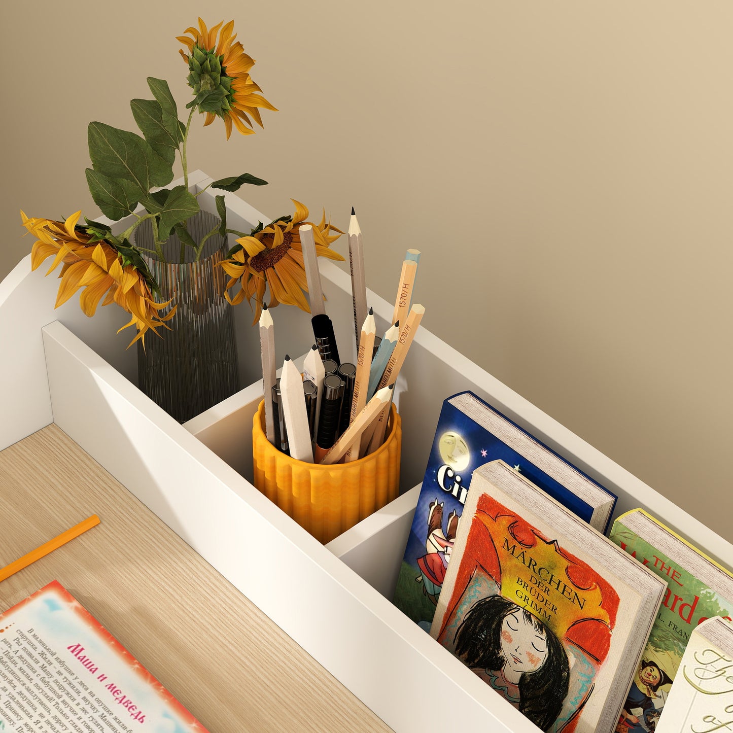Kids Desk and Chair Set, Children Study Table with Storage