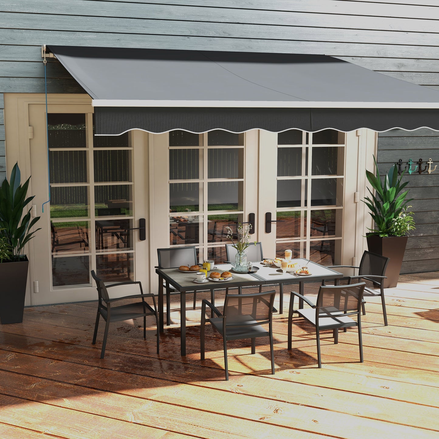 Seven-Piece Casual Outdoor Dining Set, with Wood-Effect Table