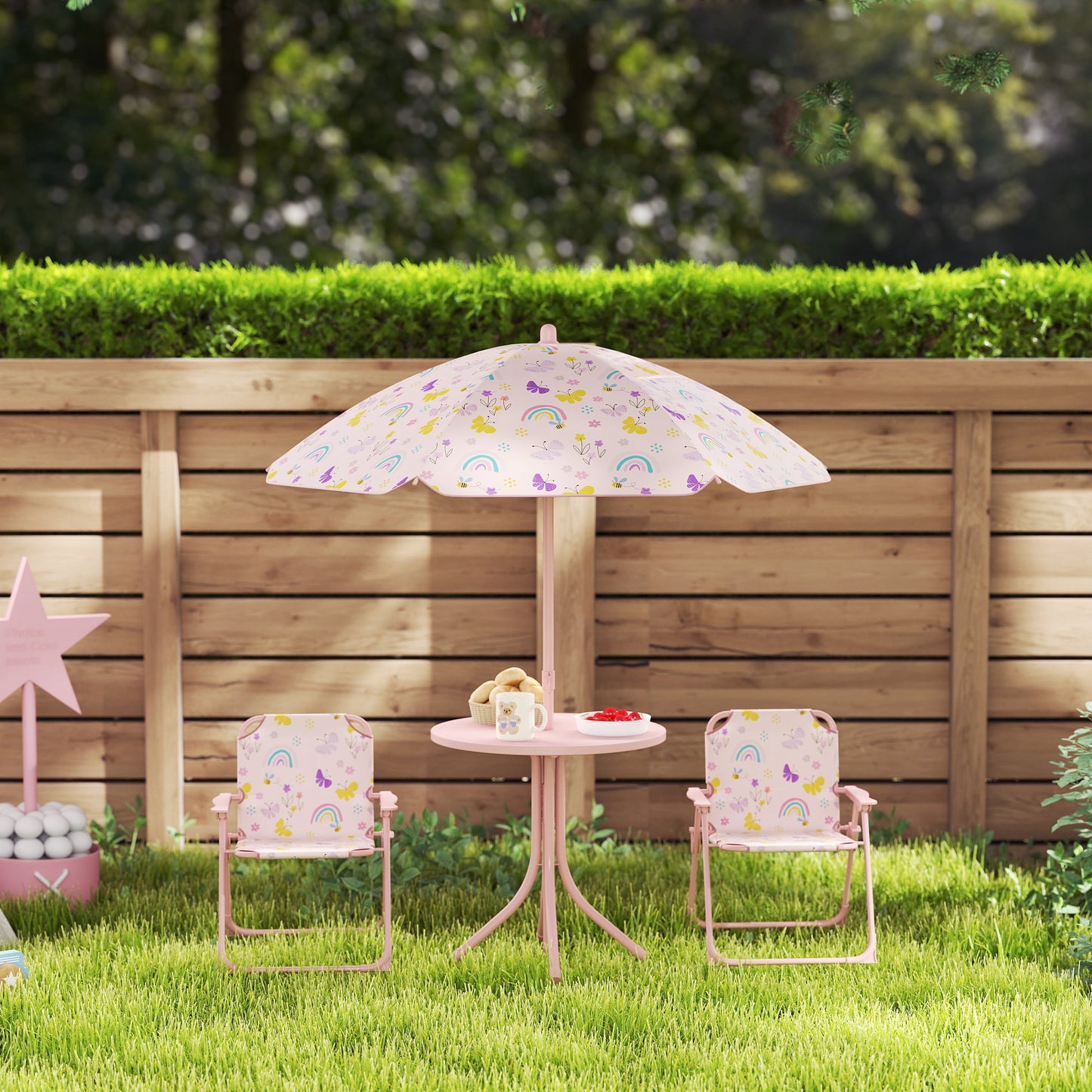 4-Piece Kids Garden Table and Chair Set with Adjustable Parasol (1)