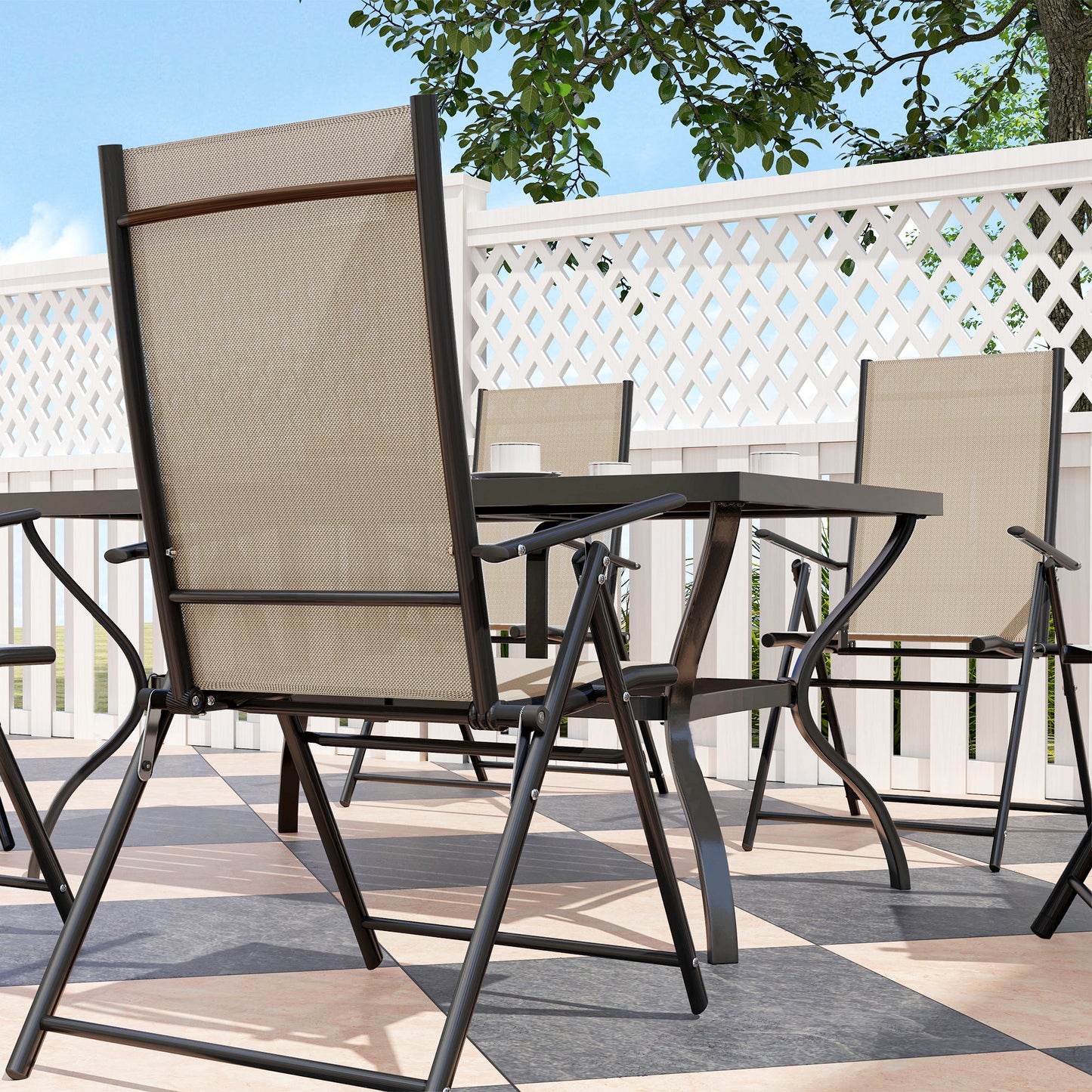 Seven-Piece Steel Outdoor Dining Set, with Parasol Hole