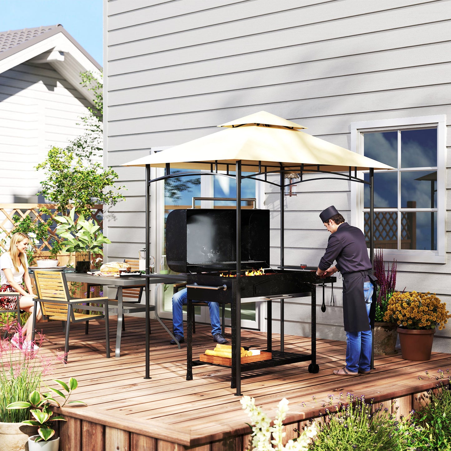 8' x 5' Grill Gazebo, Double Tiered BBQ Gazebo Shelter Canopy
