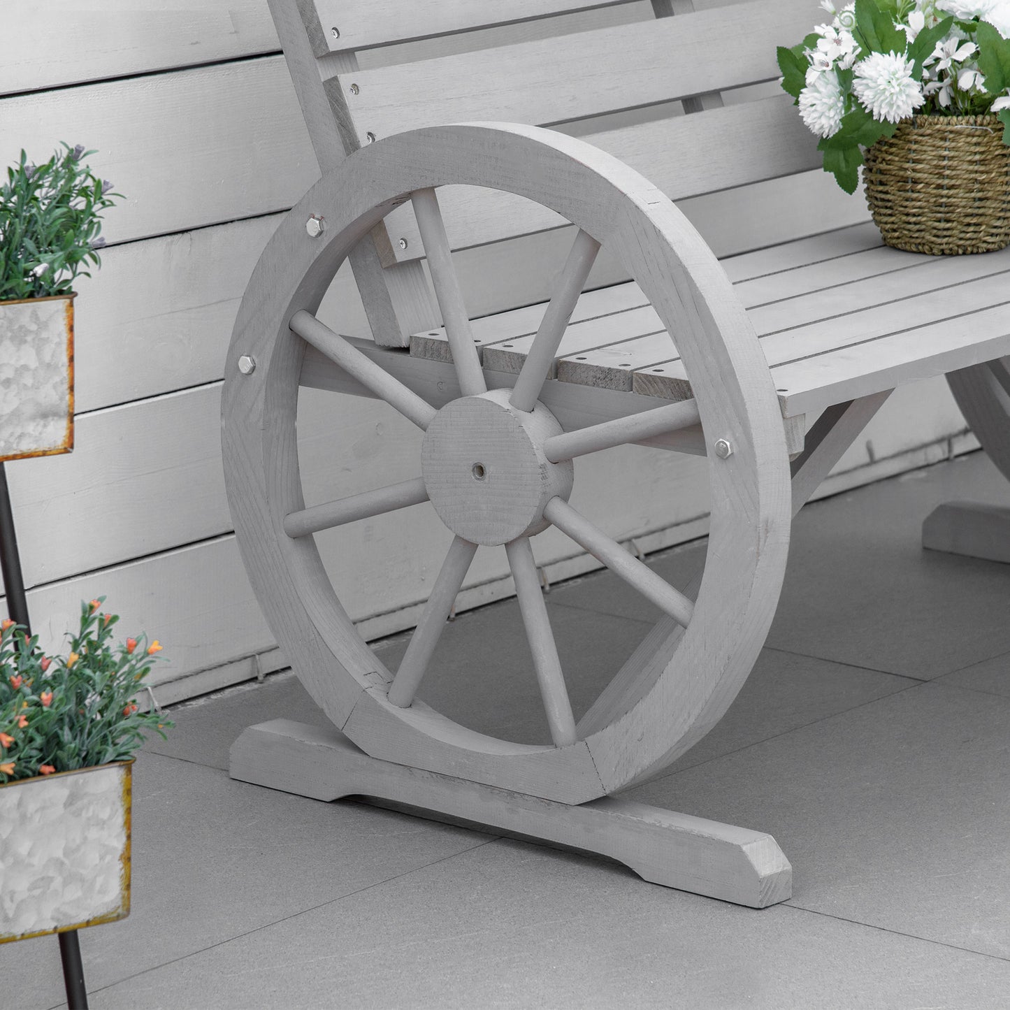 Wooden Cart Wagon Wheel 2 Seater Garden Bench Outdoor Garden