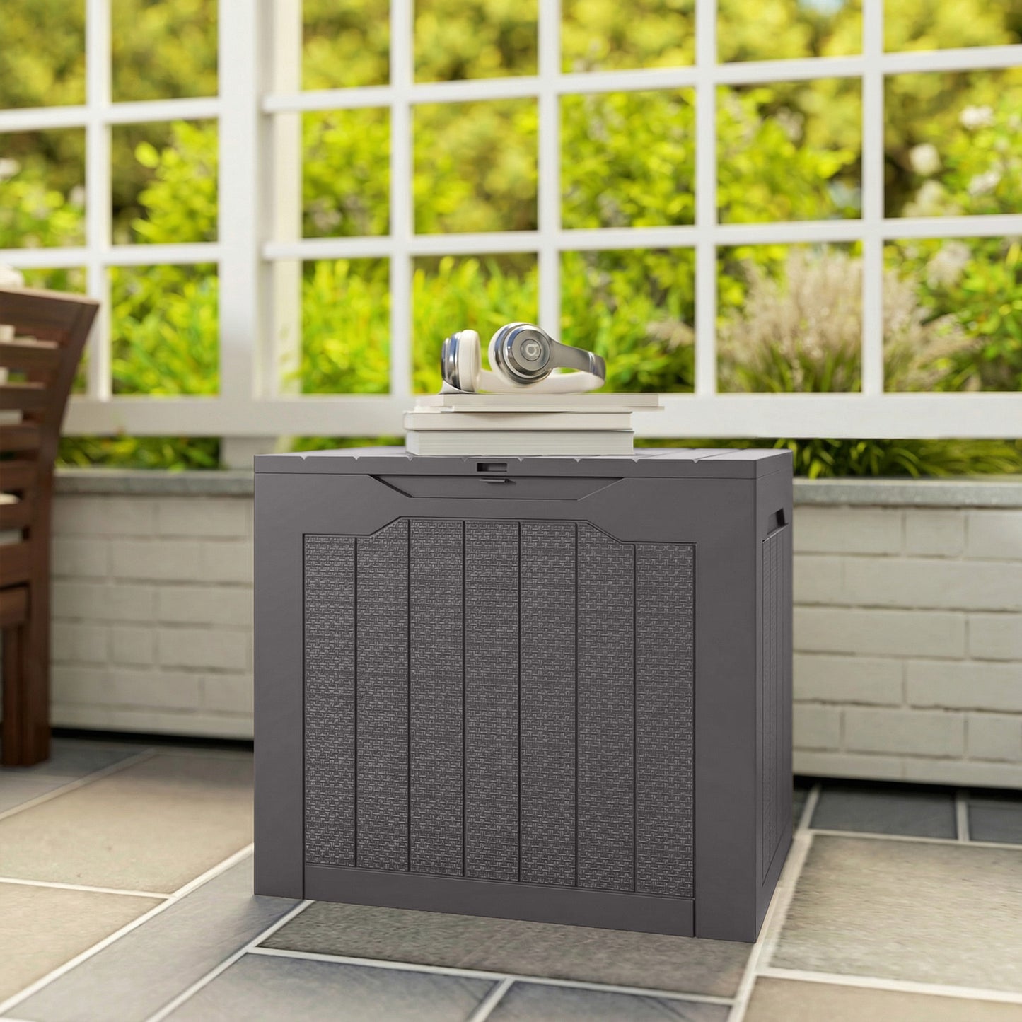 93L Plastic Garden Storage Box, Outdoor Storage Box with Handles