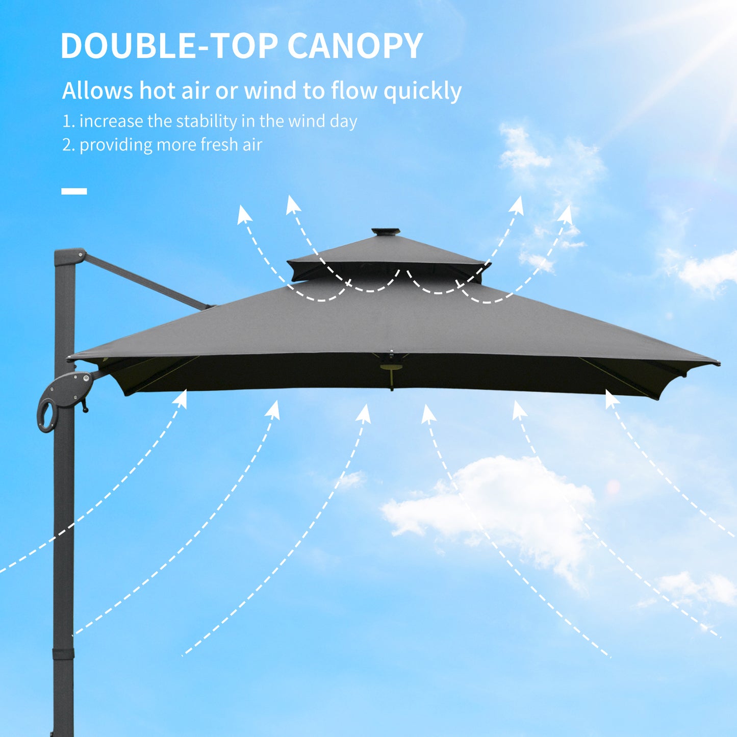3 x 3(m) Aluminum Sun Square Canopy Top w/ Adjustable Pole Angle