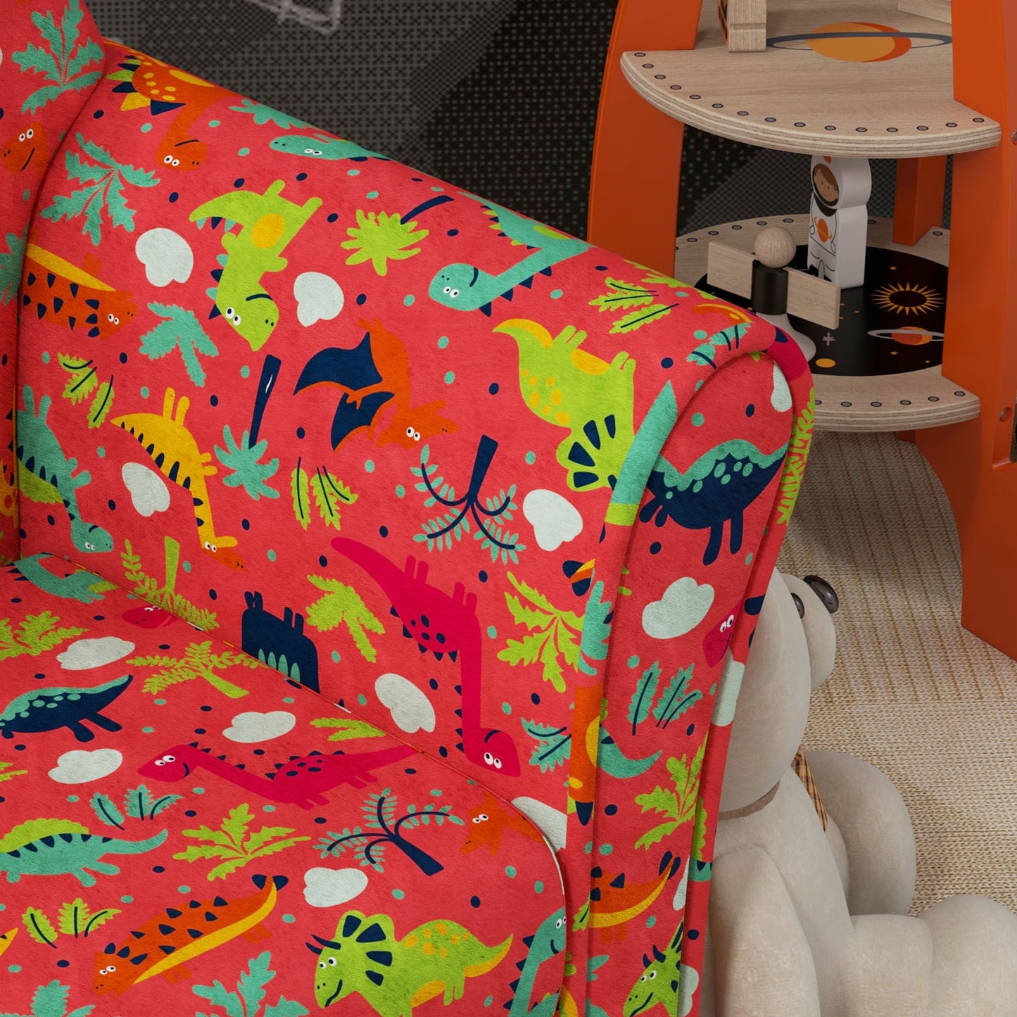Kids Armchair with Dinosaur Design, Wooden Frame, for Bedroom