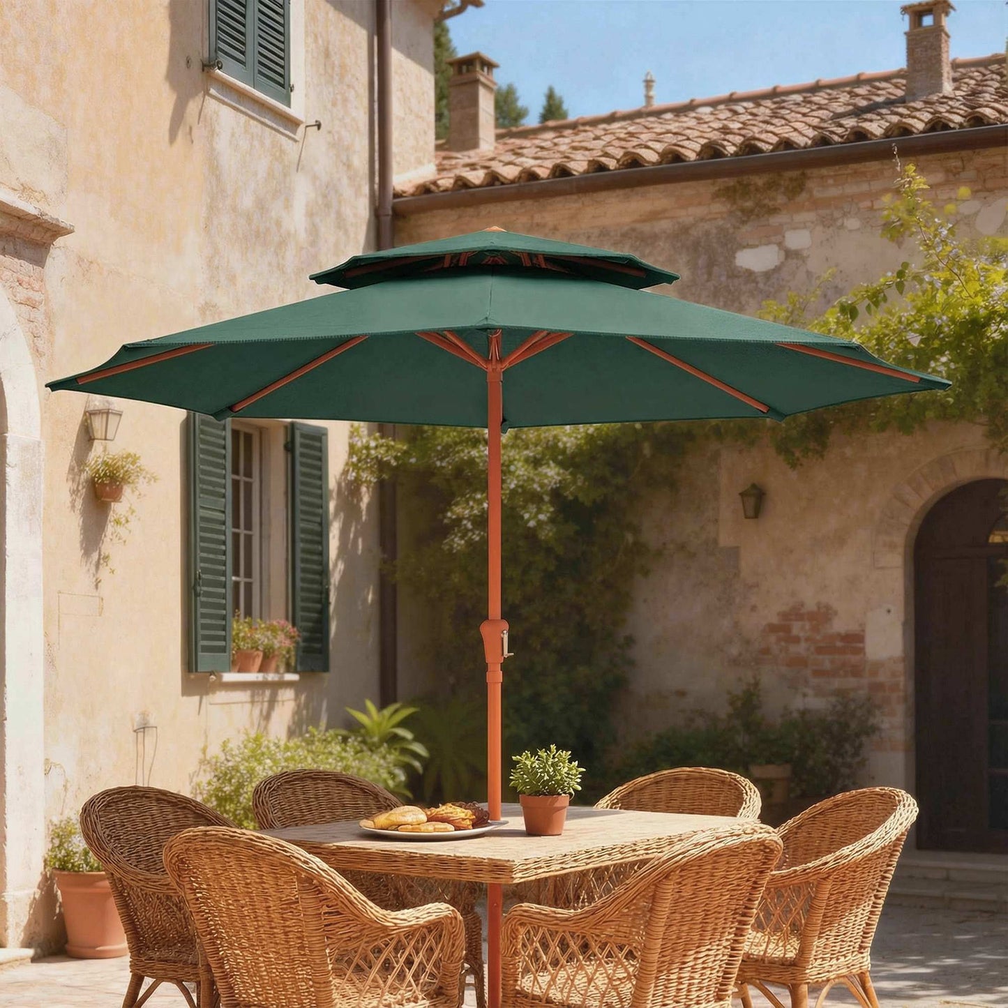 2.7 m Garden Parasol with Double Top Outdoor Market Table Umbrella
