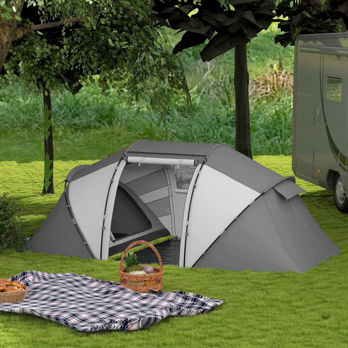4-6 Man UV Protection Camping Tent - Charcoal Grey and