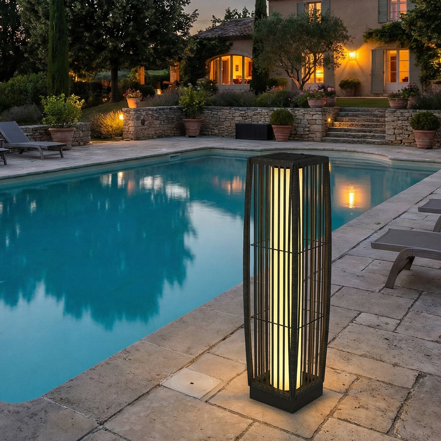 Solar Rattan Floor Lamp, Outdoor Garden Lantern
