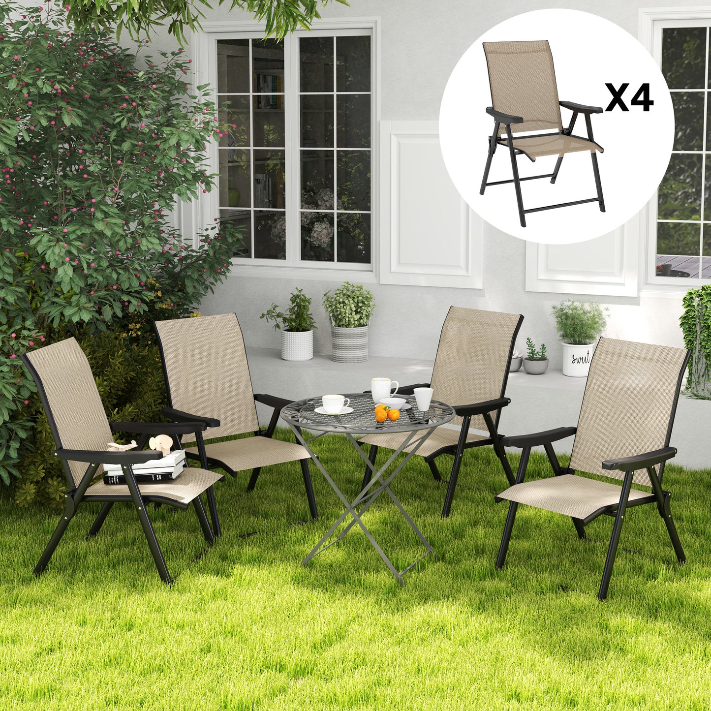 Set of Four Folding Outdoor Chairs - Brown/Black