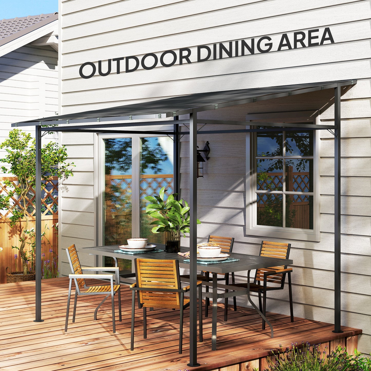 2.4 x 2.4 m Wall Mounted Pergola Gazebo with PA Coating Fabric