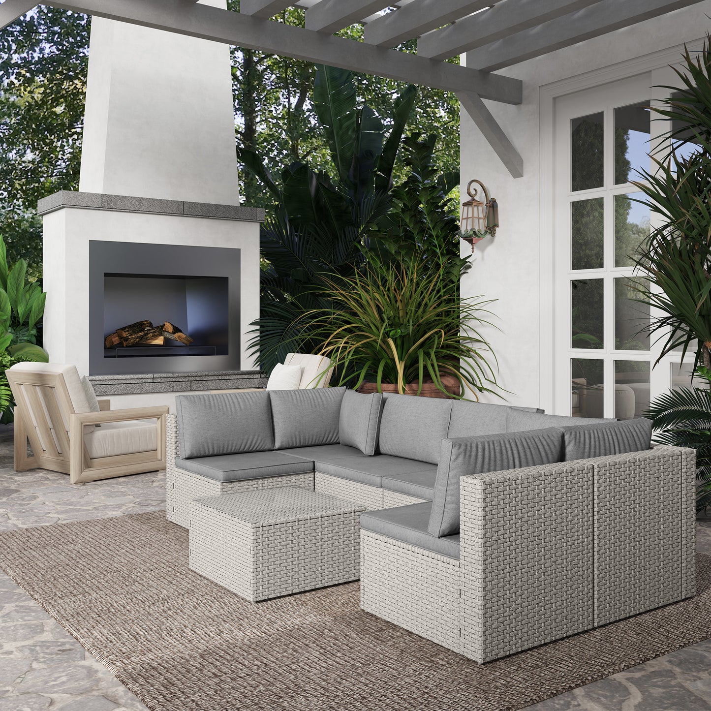 Seven-Piece Modular Rattan Set
