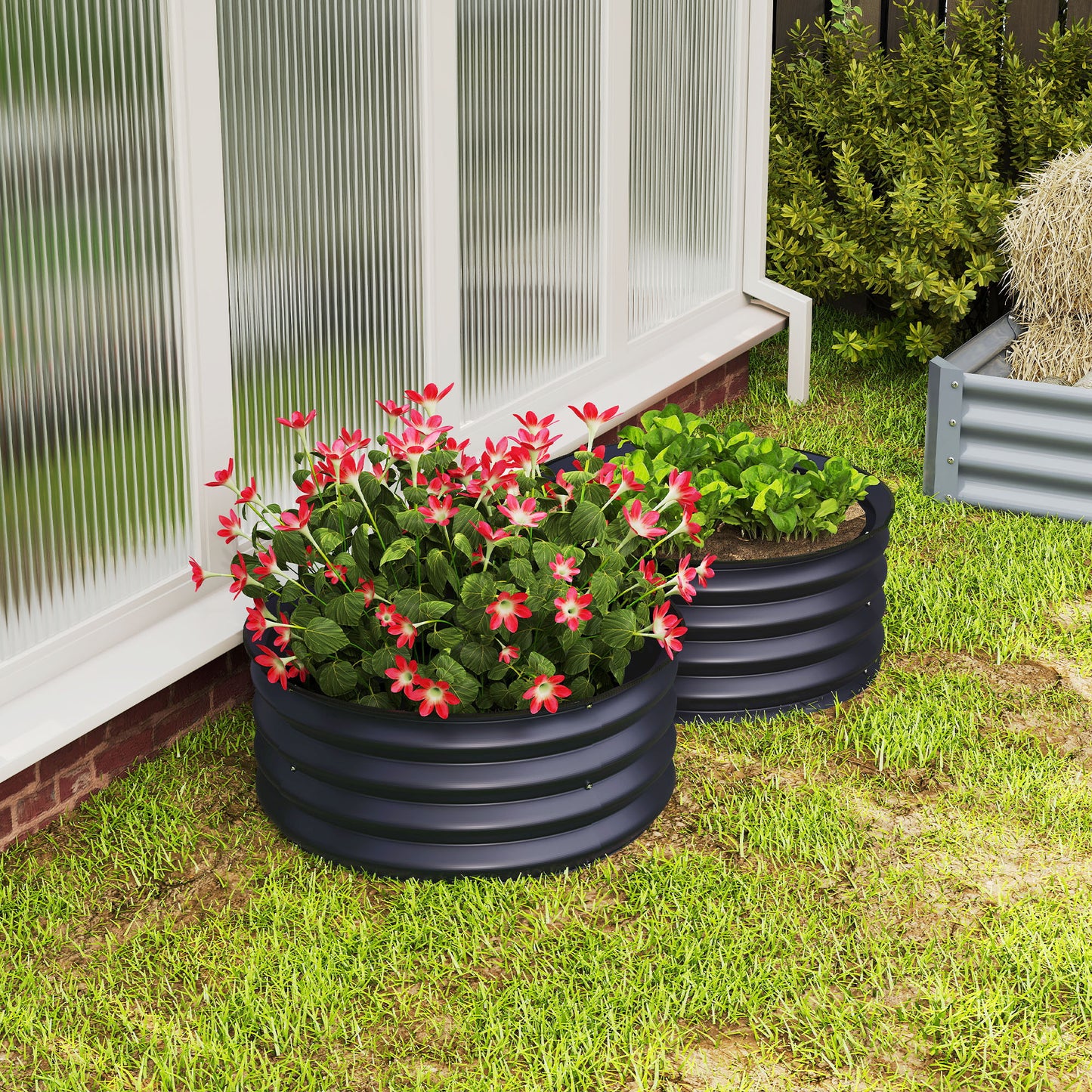 Set of 2 Raised Garden Bed, Metal Planter Box with Safety Edging