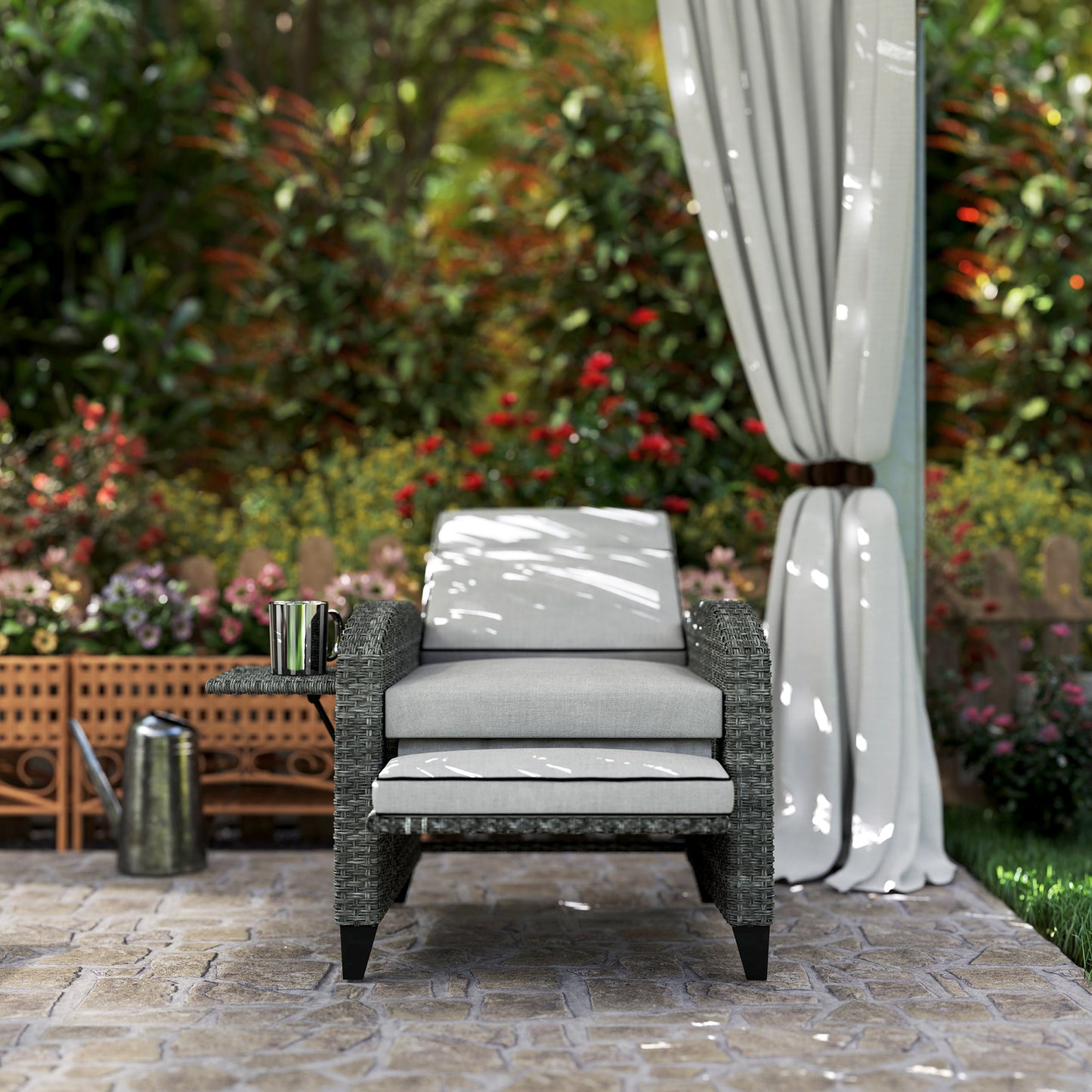 Outdoor Recliner Chair with Adjustable Backrest and Footrest (2)