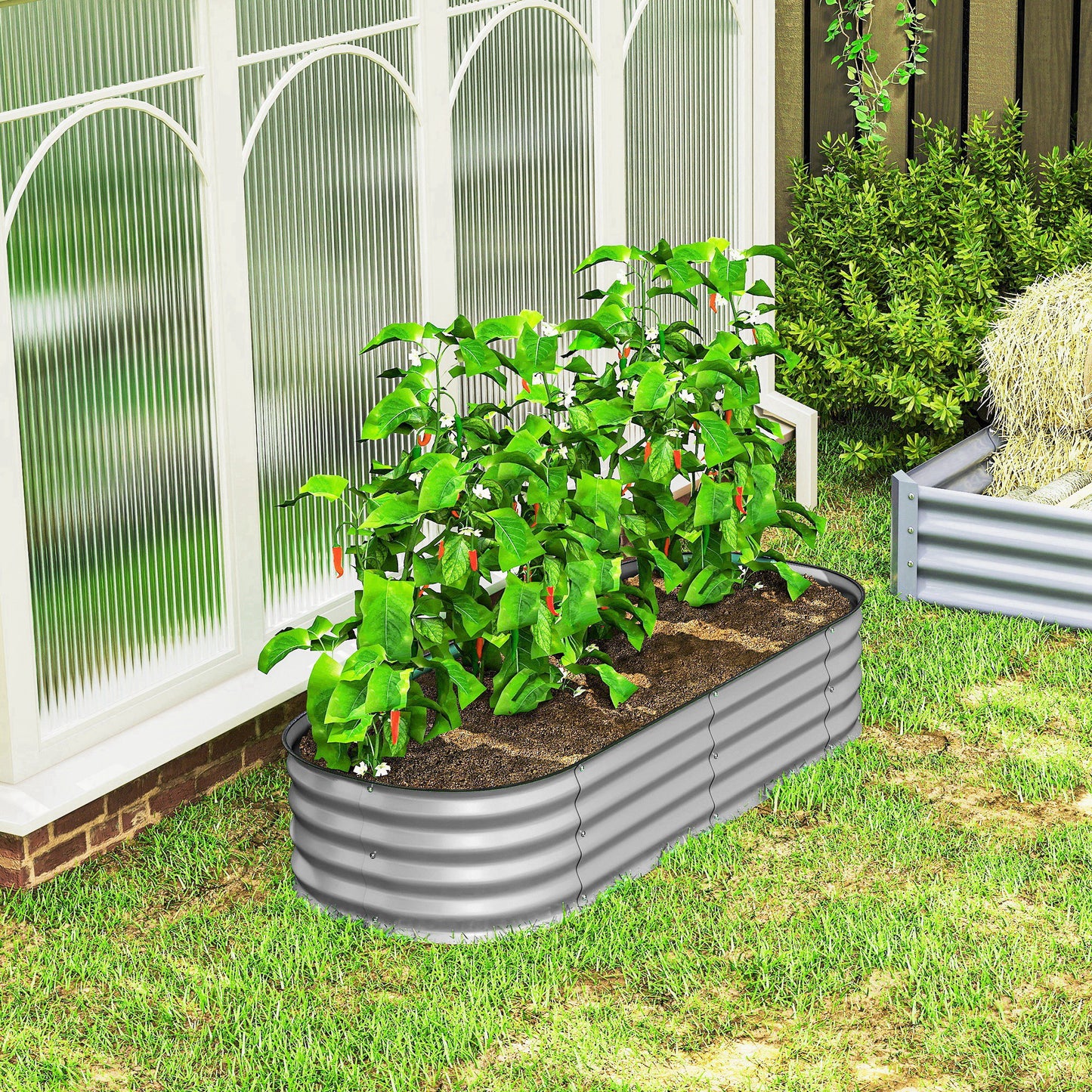 Galvanised Raised Garden Bed, Metal Planter Box with Safety Edging (2)