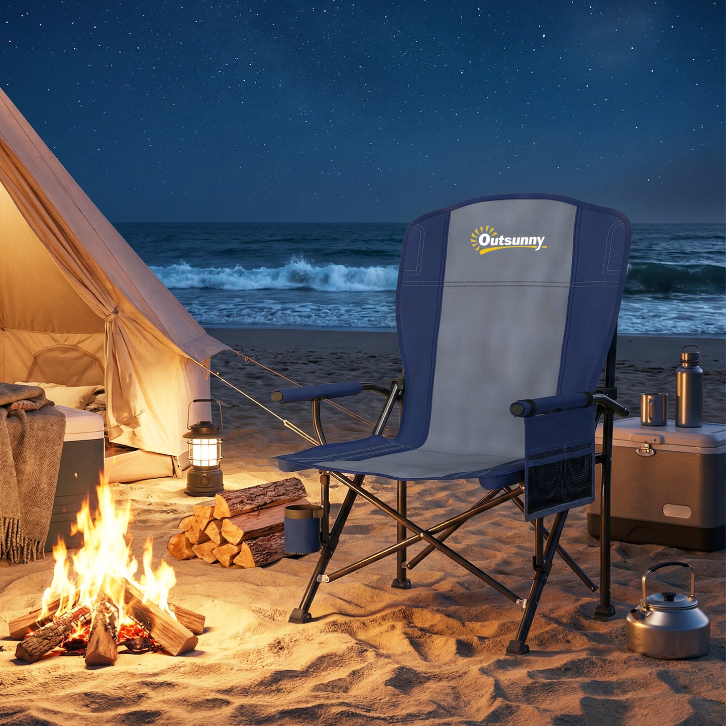 Padded Camping Chair Adults Heavy Duty Folding Chair Side Pocket