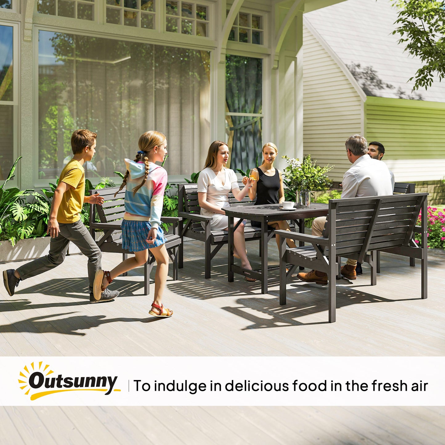 5 Piece Wooden Garden Dining Set for 6
