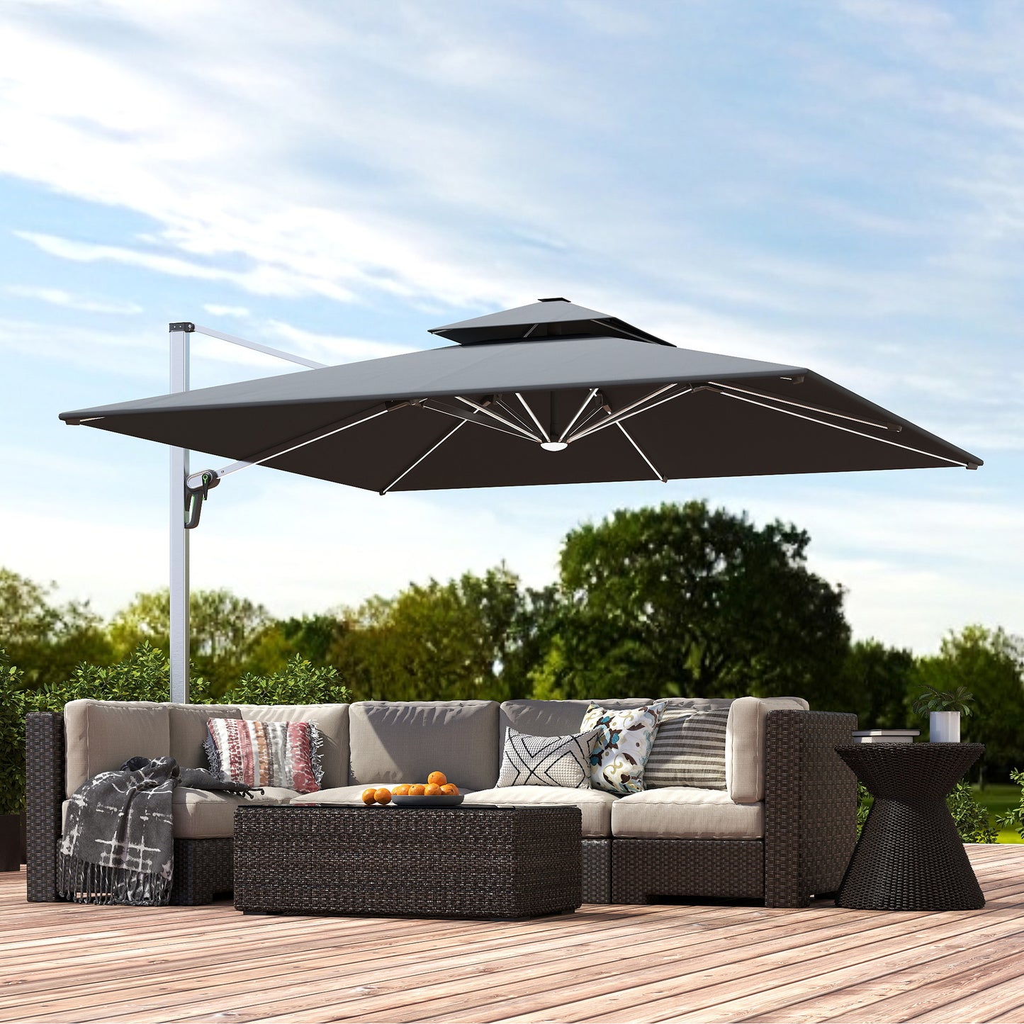 3(m) Garden Cantilever Parasol with Solar LED Lights, Cross Base