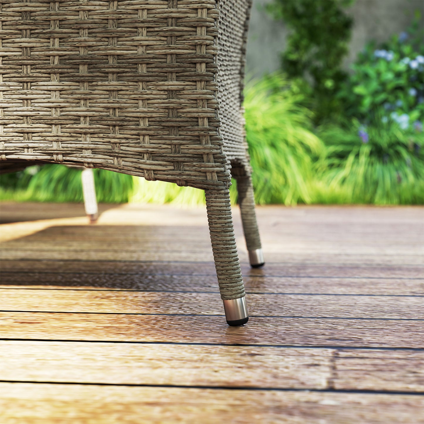 Seven-Piece Rattan Dining Table, with Round Glass-Top Table