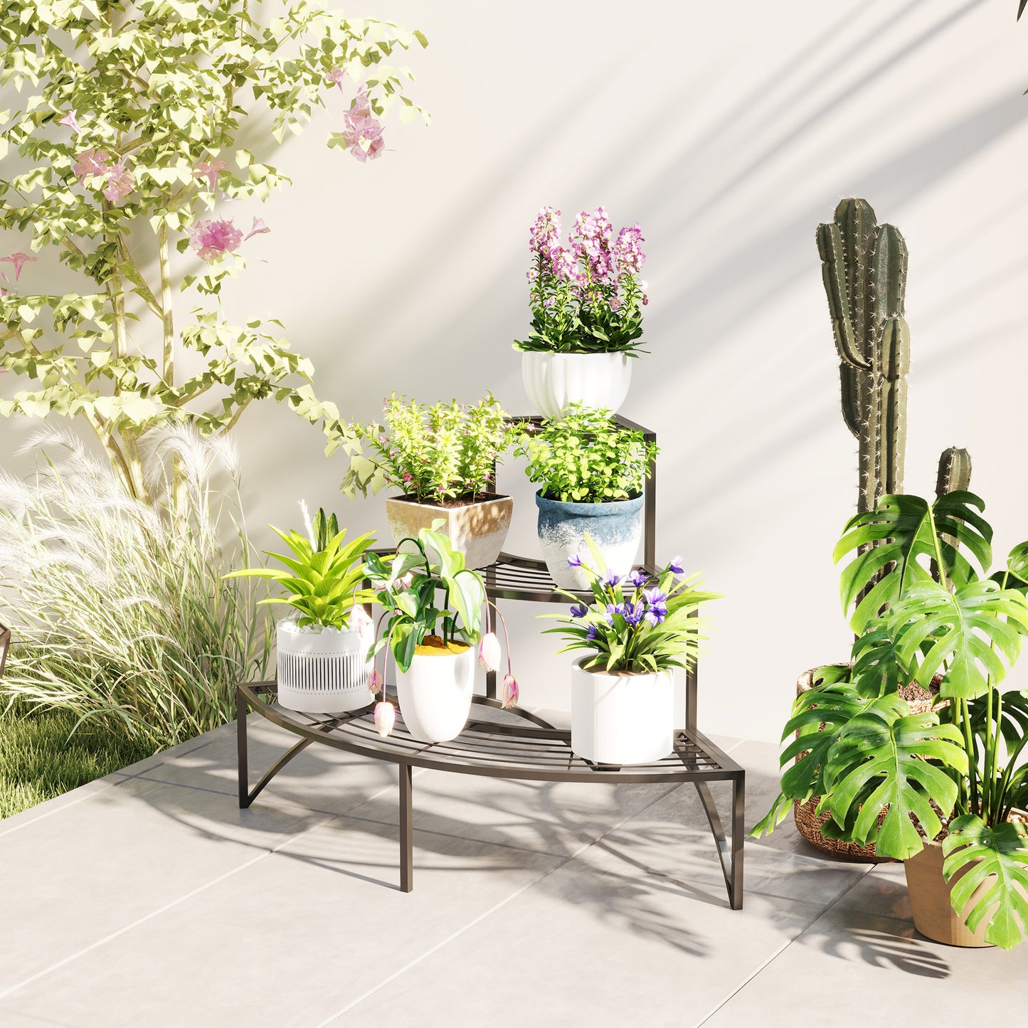 Three-Tier Corner Metal Plants Shelves