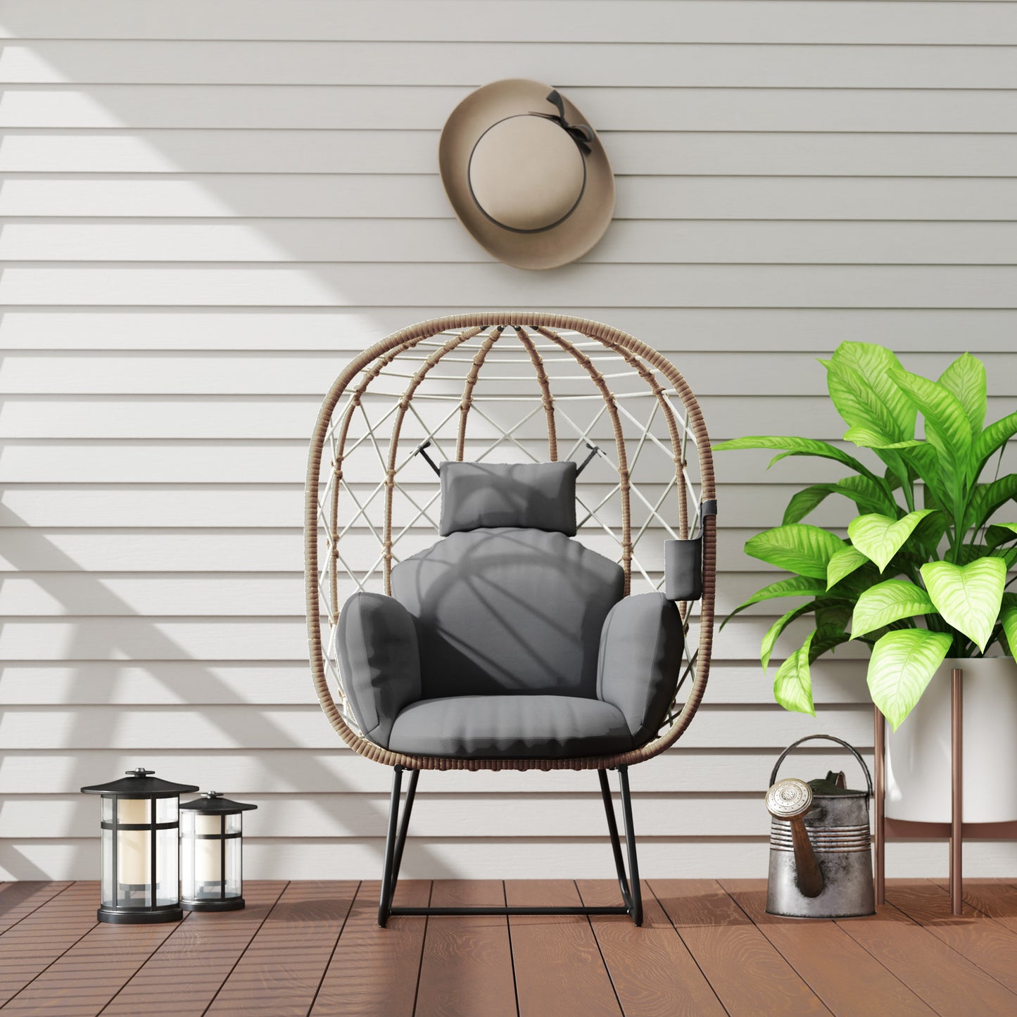 Rattan Egg Chair Outdoor Indoor Wicker Chair with Thickened Cushion