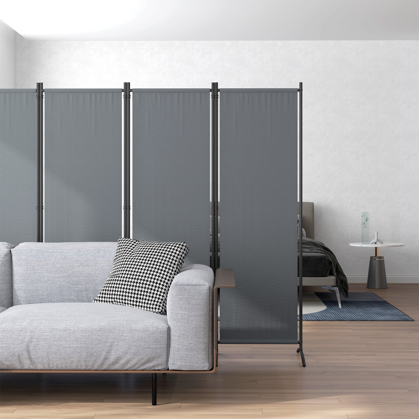 4 Panel Folding Room Divider, 1.7m Privacy Screen with Wide Feet