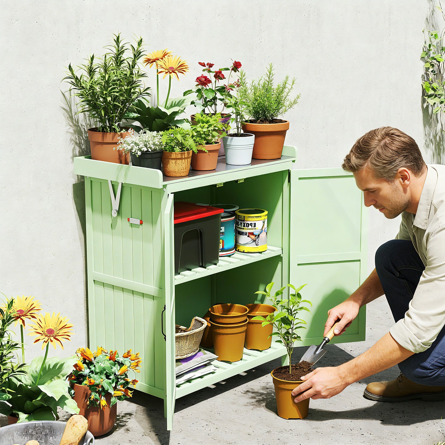Wooden Garden Shed, Garden Tool Storage Shed with Hinged Roof