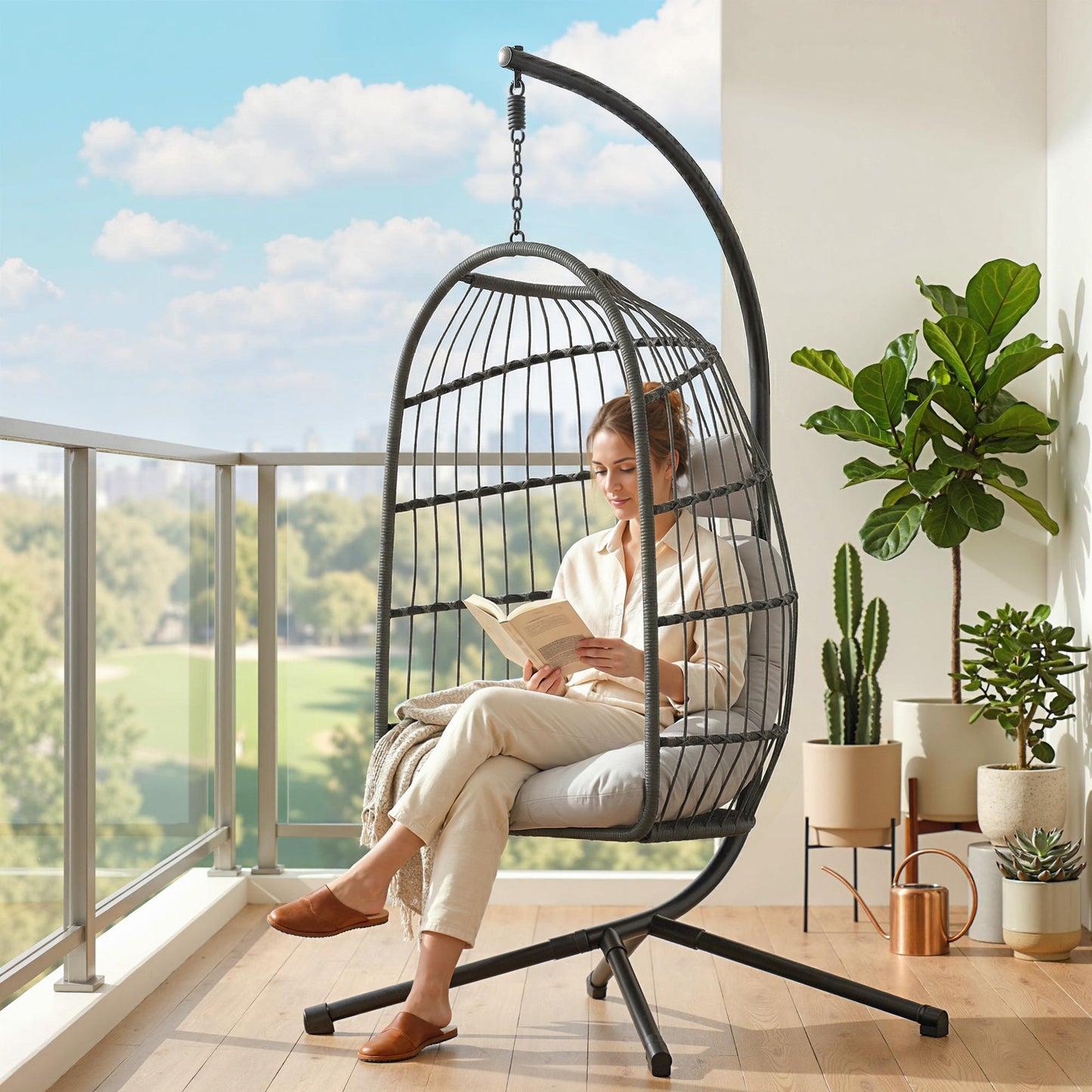 Hanging Egg Chair, Indoor Outdoor Hammock Swing Chair with Stand (1)