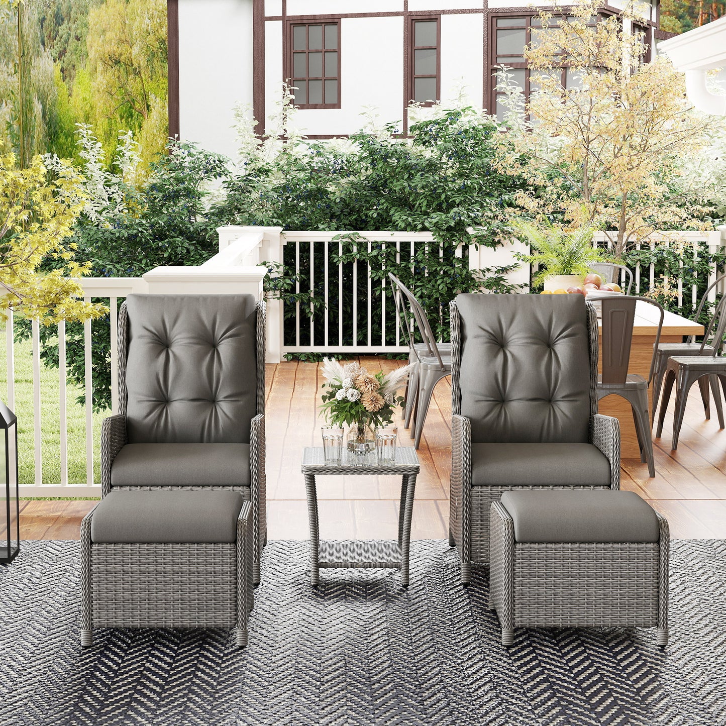 5 Pieces Rattan Bistro Set with Adjustable Back