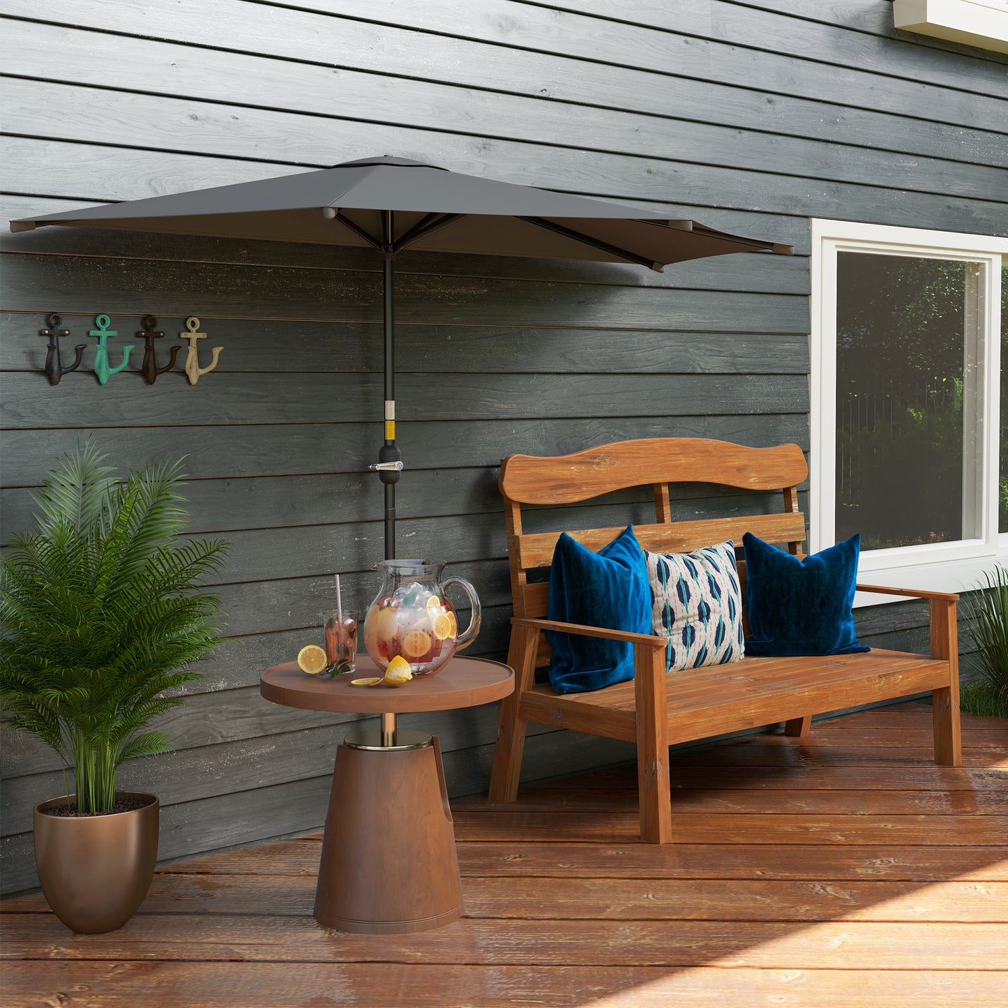 3(m) Half Parasol, Semi Round Umbrella with Metal Frame