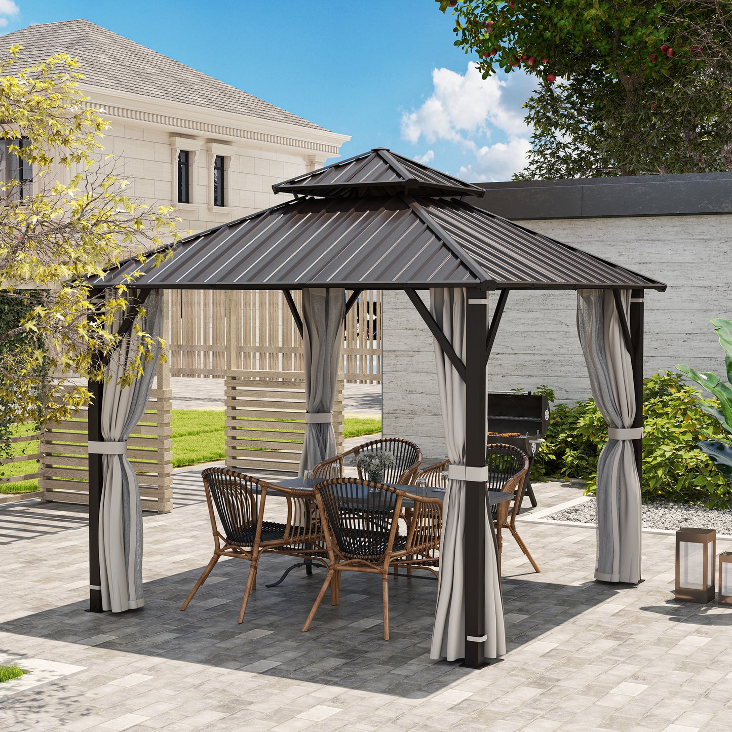 3 x 3(m) Hardtop Gazebo Canopy with Double Metal Roof